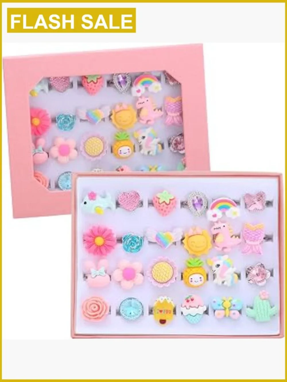 24 Kids Dress Up Rings Set Adjustable No Duplication Gift Box